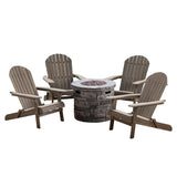 Maison Outdoor 5 Piece Acacia Wood/ Light Weight Concrete Adirondack Chair Set with Fire Pit, Grey Finish