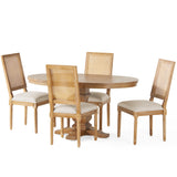 Noble House Regina French Country Wood and Cane 5-Piece Expandable Oval Dining Set, Beige and Natural