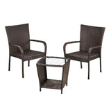 Sarah Outdoor 3 Piece Multibrown Wicker Stacking Chair Chat Set