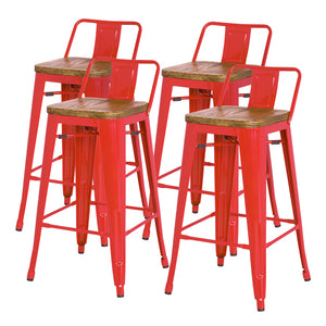 Metropolis Low-Back Bar Stool Set of 4 - Stylish Pine Wood, Sturdy Steel Frame for Modern Spaces