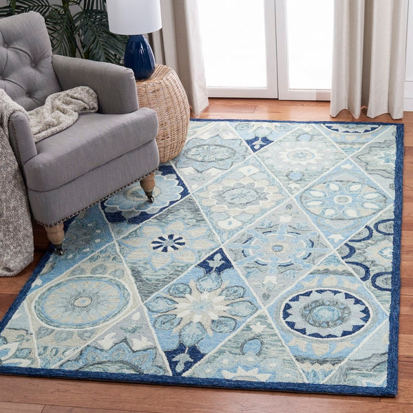 Suzani 502  Hand Tufted 100% Wool Pile Rug Blue / Ivory