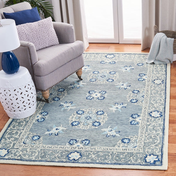 Suzani 504  Hand Tufted 100% Wool Pile Rug Grey / Ivory