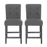 Noble House Rossburg Contemporary Button Tufted Fabric Counter Stools (Set of 2), Charcoal and Gray