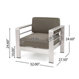 Cape Coral Outdoor Aluminum Khaki Club Chairs with Khaki Water Resistant Fabric Cushions Noble House