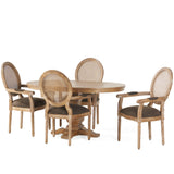 Judith French Country Wood and Cane 5-Piece Expandable Oval Dining Set