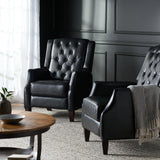 Sadlier Contemporary Faux Leather Tufted Pushback Recliners, Midnight Black and Dark Brown Noble House