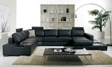 VIG Furniture T35 - Modern Black Genuine Leather Sectional Sofa with Light VGYI-T35-2-HL