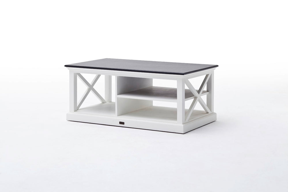 Halifax Contrast Coffee Table - Stylish White and Black Design with Storage, Solid Mahogany Build