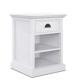 Halifax Bedsidetable with Shelves in semi-gloss paint with a smooth top coat. Solid Mahogany, Composite wood