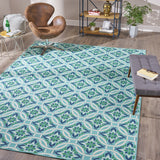 Jada Indoor/ Outdoor Geometric 8 x 11 Area Rug, Blue and Green Noble House