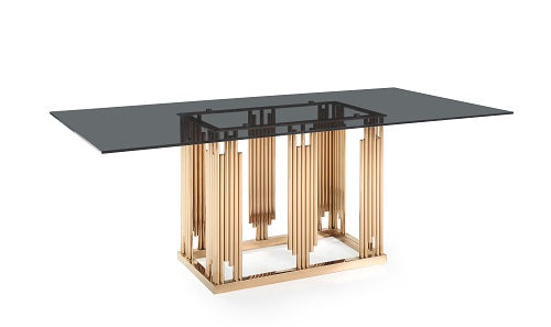 VIG Furniture Modrest Token Modern Smoked Grey Glass & Rosegold Dining Table VGVCT816