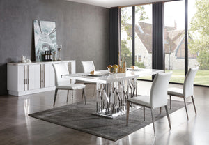 VIG Furniture Modrest Marston Modern White Marble & Stainless Steel Dining Table VGVCT8919-M-STL