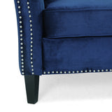 Chatwin Contemporary Tufted Velvet 3 Seater Sofa, Midnight Blue and Dark Brown Noble House