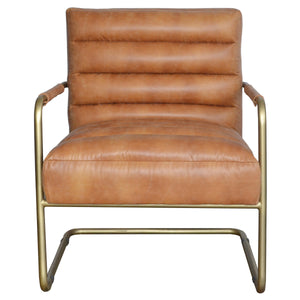 Peyton Bonded Leather Chair – Modern Vintage Design with Channel Tufting and Elegant Gold Finish