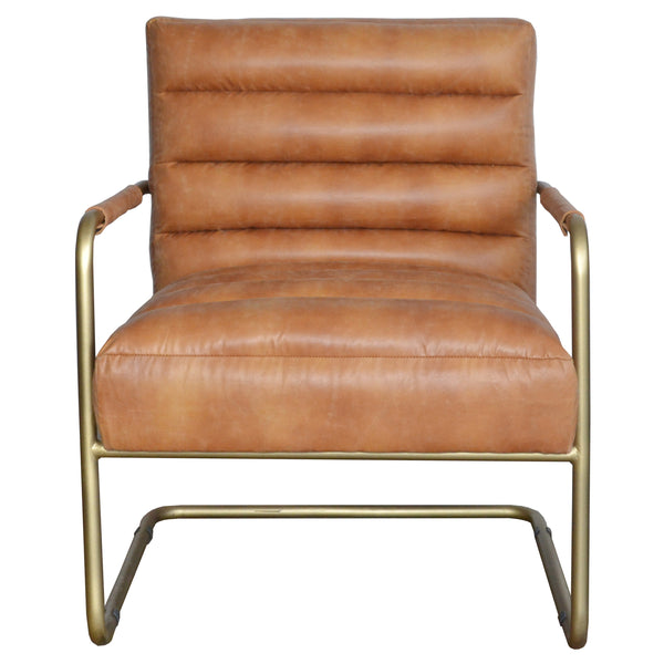 Peyton Bonded Leather Chair – Modern Vintage Design with Channel Tufting and Elegant Gold Finish