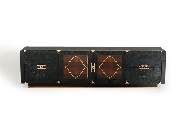 VIG Furniture A&X Talin Modern Black Crocodile & Rosegold TV Stand VGUNCK606-215