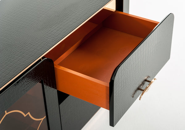 VIG Furniture A&X Talin Modern Black Crocodile & Rosegold TV Stand VGUNCK606-215