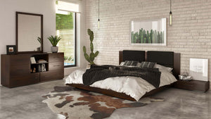 VIG Furniture Nova Domus Fantasia - Walnut/Dark Grey Bed and Two Nightstands VGWDHL-W01-BED-2NS