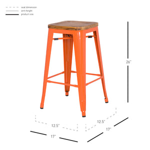 Metropolis Backless Counter Stool Set of 4 - Stylish Pine Wood Top, Stackable Bistro Design for Home