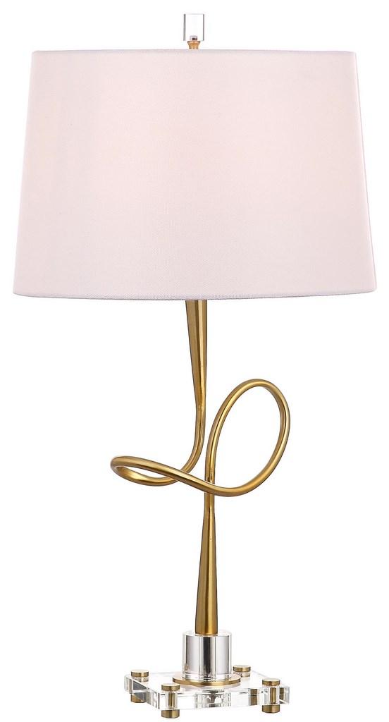 Safavieh Hensley Table Lamp 30.25" Gold Clear Off White Cotton Metal Crystal TBL4002A 889048257184