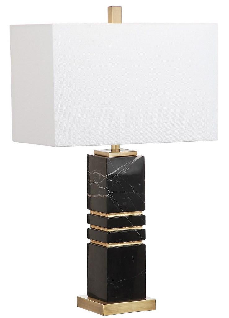 Safavieh Jaxton Table Lamp Marble 27.5" Black Gold Off White Cotton Metal TBL4007A 889048257344