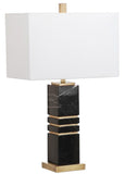 Safavieh Jaxton Table Lamp Marble 27.5" Black Gold Off White Cotton Metal TBL4007A 889048257344