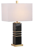 Safavieh Jaxton Table Lamp Marble 27.5" Black Gold Off White Cotton Metal TBL4007A 889048257344