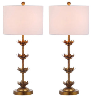 Safavieh Lani, 32 Inch, Antique Gold, Iron Table Lamp Set Of 2 W/ Usb Port ​ -Set Of 2 Antiqued Gold /White Linen Shade Metal TBL4016A-SET2-U