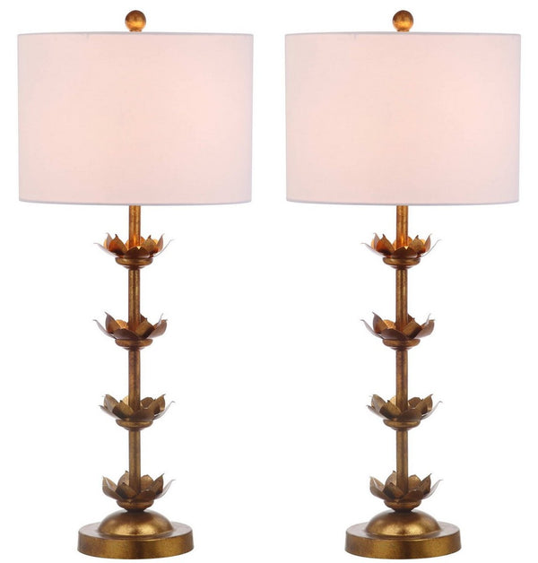 Safavieh Lani, 32 Inch, Antique Gold, Iron Table Lamp Set Of 2 W/ Usb Port ​ -Set Of 2 Antiqued Gold /White Linen Shade Metal TBL4016A-SET2-U