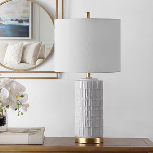 Pehonix Art Deco Ceramic Table Lamp - Elegant White Design with Gold Accents for Modern Interiors