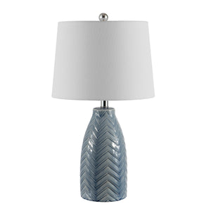 Naji Table Lamp - Contemporary Grey Ceramic with Chevron Design, White Cotton Shade, 24.5" Tall