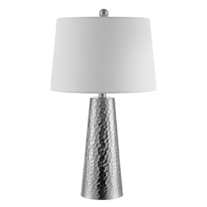 Batul Modern Nickel Table Lamp - Elegant Iron Design with White Cotton Shade for Eclectic Decor