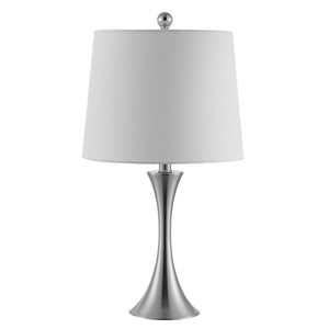 Benita Stylish Iron Table Lamp in Sleek Nickel Finish with Soft White Cotton Shade for Modern Decor