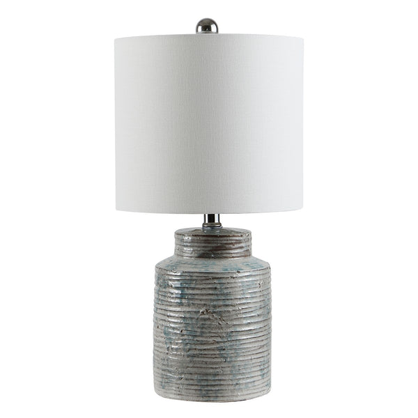 Boris Ceramic Table Lamp - Blue with White Cotton Shade, Modern Design for Elegant Interiors