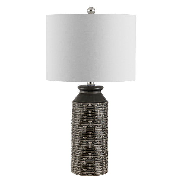 Waldina Ceramic Table Lamp - Elegant Grey Fretwork Design with White Shade for Contemporary Spaces