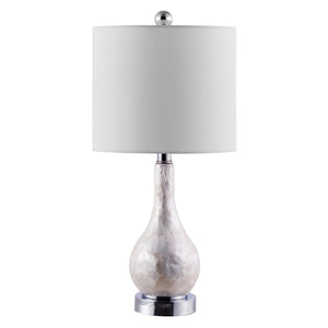 Isla Pearlescent Table Lamp - Glamorous Ivory Shell Mosaic with Chic Cotton Shade for Modern Decor
