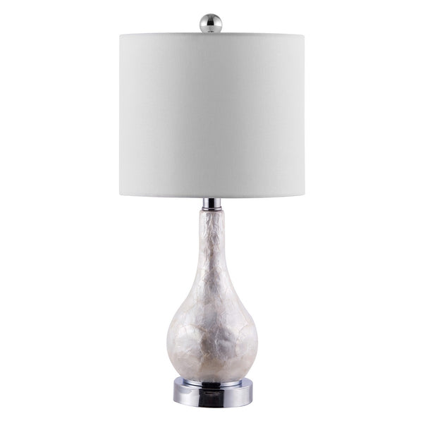 Isla Pearlescent Table Lamp - Glamorous Ivory Shell Mosaic with Chic Cotton Shade for Modern Decor