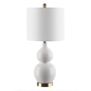 Emery Striking Mosaic Table Lamp - Ivory Seashell Design with Chic White Cotton Shade, 24.5" Tall