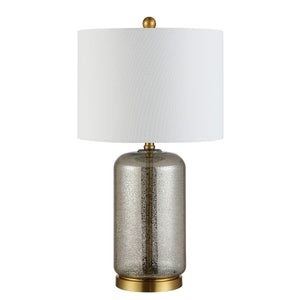 Novah Glass Table Lamp - Elegant Silver Body with White Cotton Shade & Brass Gold Finial Charm