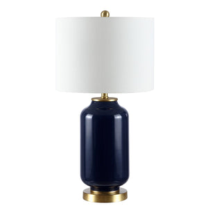 Amaia Table Lamp - Contemporary Glass Design with Elegant Gold Base and Chic Cotton Drum Shade