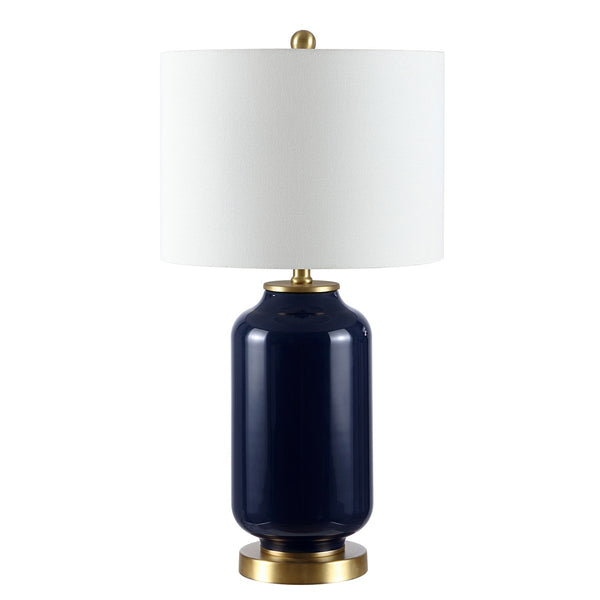 Amaia Table Lamp - Contemporary Glass Design with Elegant Gold Base and Chic Cotton Drum Shade