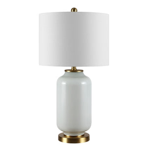 Amaia Table Lamp - Contemporary Glass Design with Elegant Gold Base and Chic Cotton Drum Shade