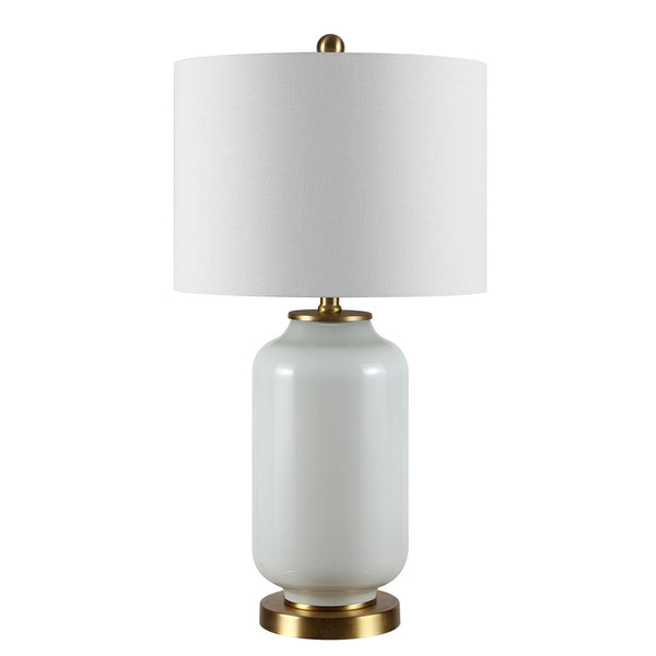 Amaia Table Lamp - Contemporary Glass Design with Elegant Gold Base and Chic Cotton Drum Shade