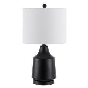 Atrius Table Lamp - Contemporary Black Resin Design with White Drum Shade, Perfect for Modern Decor
