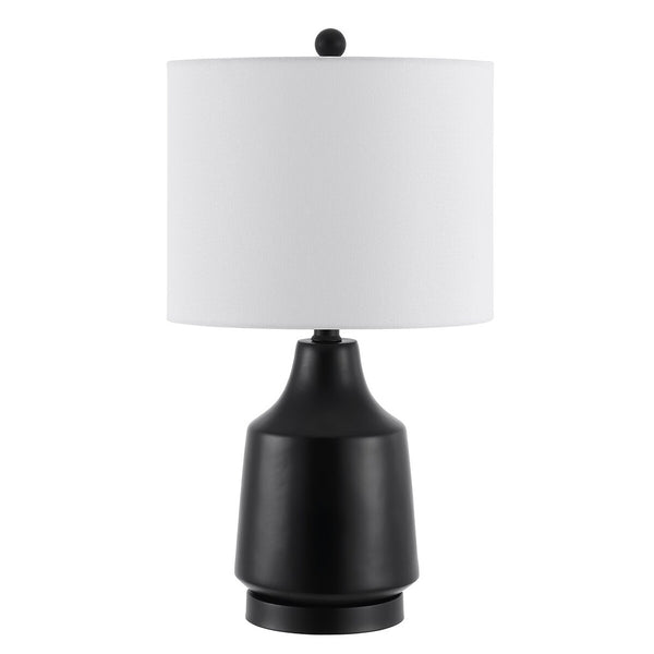 Atrius Table Lamp - Contemporary Black Resin Design with White Drum Shade, Perfect for Modern Decor