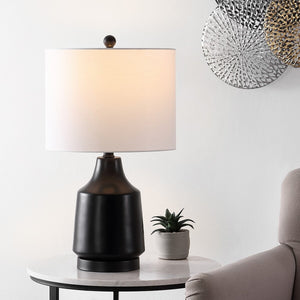 Atrius Table Lamp - Contemporary Black Resin Design with White Drum Shade, Perfect for Modern Decor