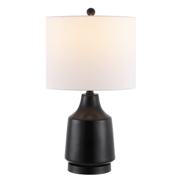 Atrius Table Lamp - Contemporary Black Resin Design with White Drum Shade, Perfect for Modern Decor