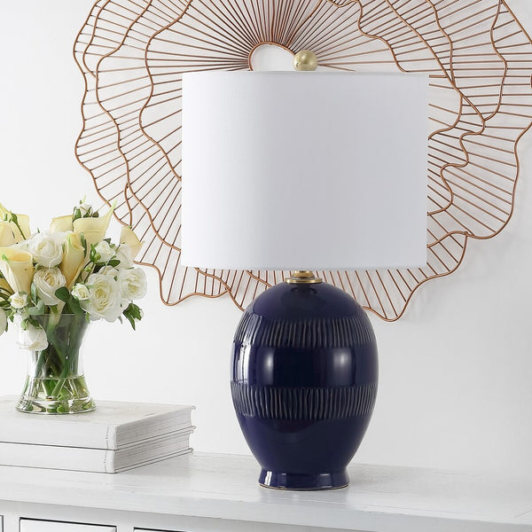 Liney Table Lamp - Regal Blue Crackle Ceramic with Gold Accents for a Stunning Home Décor Accent