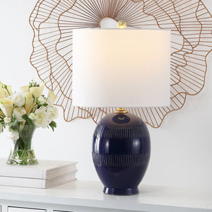 Liney Table Lamp - Regal Blue Crackle Ceramic with Gold Accents for a Stunning Home Décor Accent