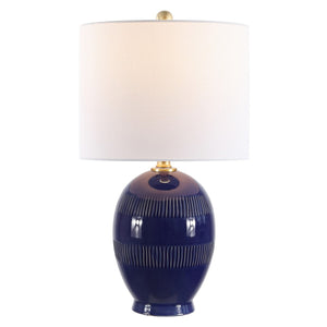 Liney Table Lamp - Regal Blue Crackle Ceramic with Gold Accents for a Stunning Home Décor Accent